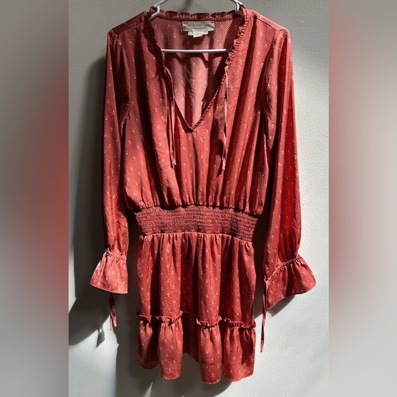 LIKE NEW | Saltwater LUXE Lena Peasant Mini Dress in Rose Dots Women’s Medium - Picture 4 of 12